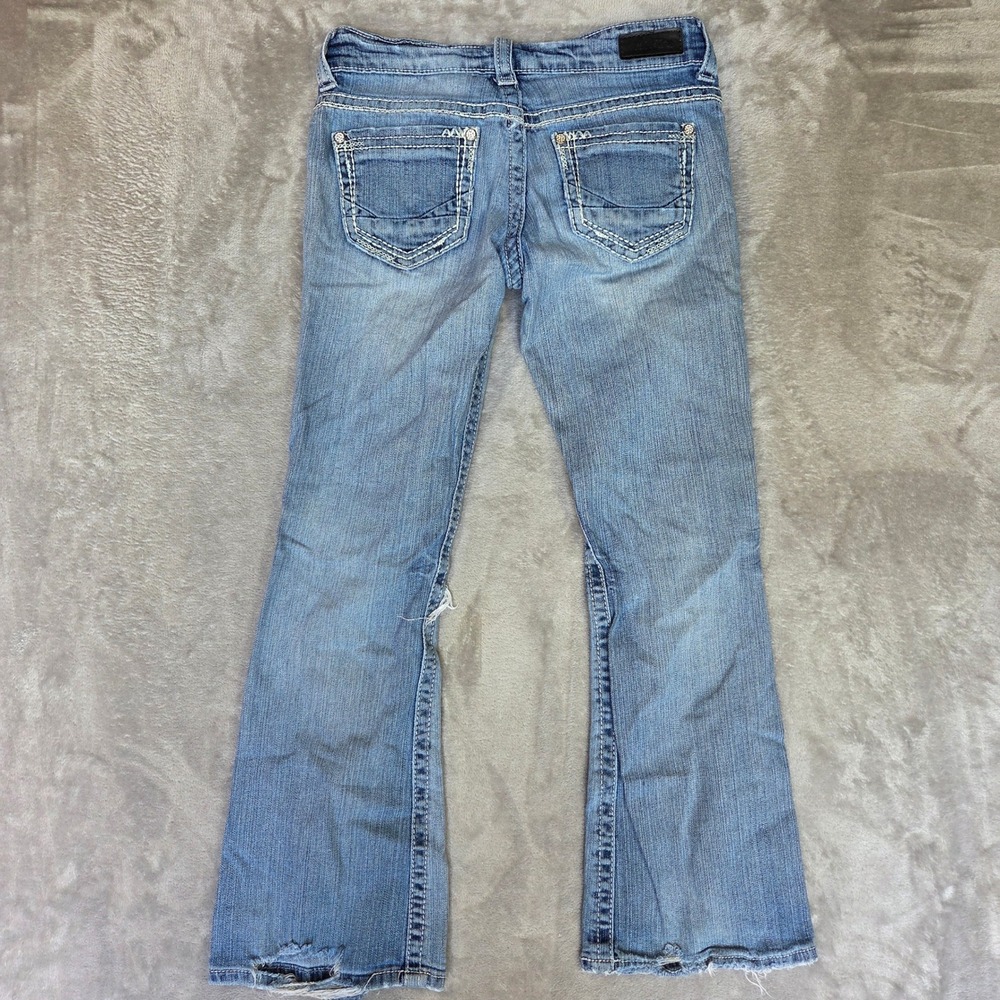 Daytrip Aquarius Flare Jeans 27S Medium Wash Distressed Rhinestone Low Rise Y2K - Picture 8 of 8